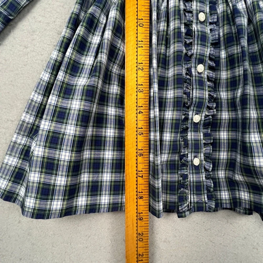 Ralph Lauren Plaid Dress Set Kids 18M Navy Green Ruffle Peter Pan Collar Preppy
